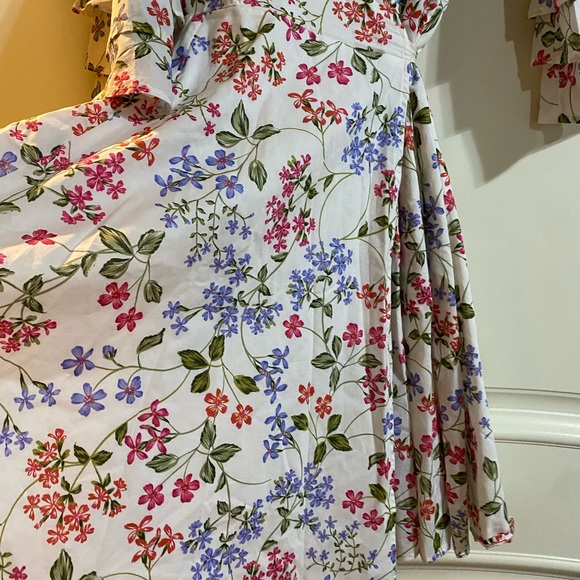 Calvin Klein Floral Wrap Dress with Ruffle Sleeves, Cottage Core Romantic - Picture 2 of 6